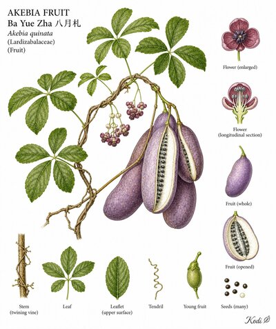 Botanical illustration of Ailanthus Bark, Tree of Heaven Bark, Ailanthus altissima, showing habit, leaves, flowers, fruit, seed, root, and diagnostic plant details.